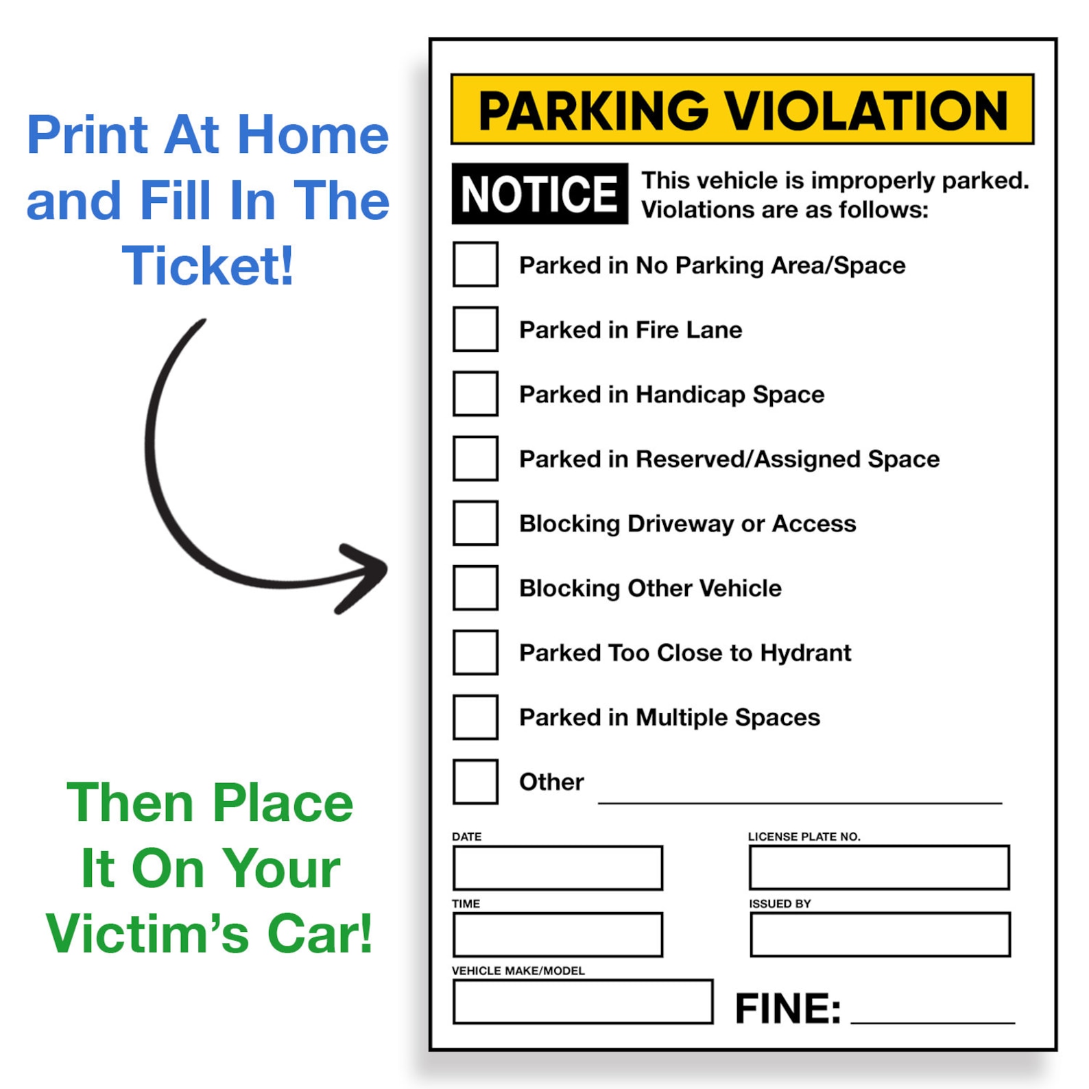 Printable Fake Parking Tickets Digital Download Prank Ticket Printable Fake Parking Tickets Digital Download Prank Ticket