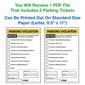 Printable Fake Parking Tickets, Digital Download Prank Tickets, Joke ...