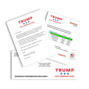 Prank Mailer - Donald Trump 2024 Donation, 100% Anonymous Mailed Directly To Your Victim, Realistic Revenge Joke