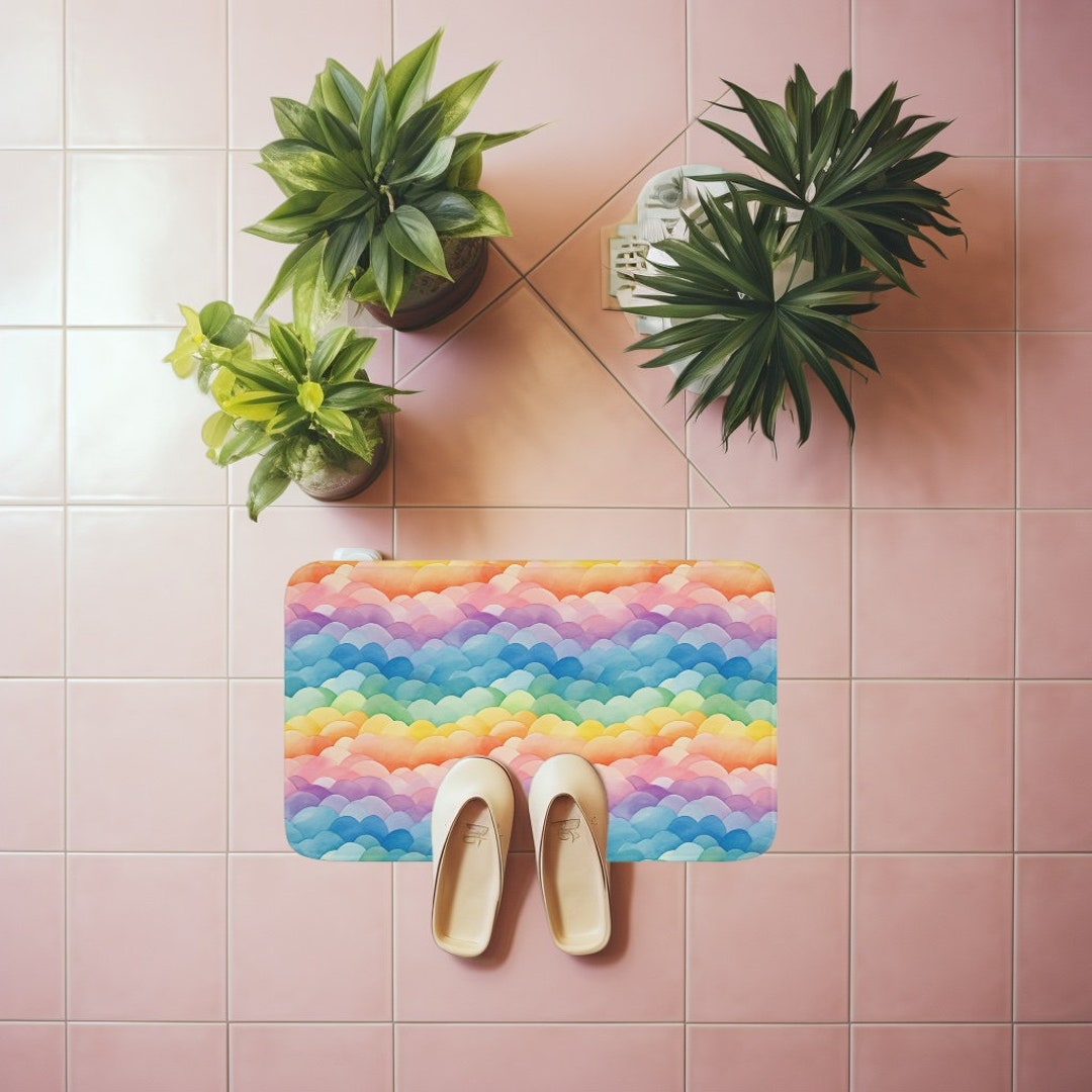Rainbow Memory Foam Bath Mat Nonslip Bath Tub Mat Bath Etsy