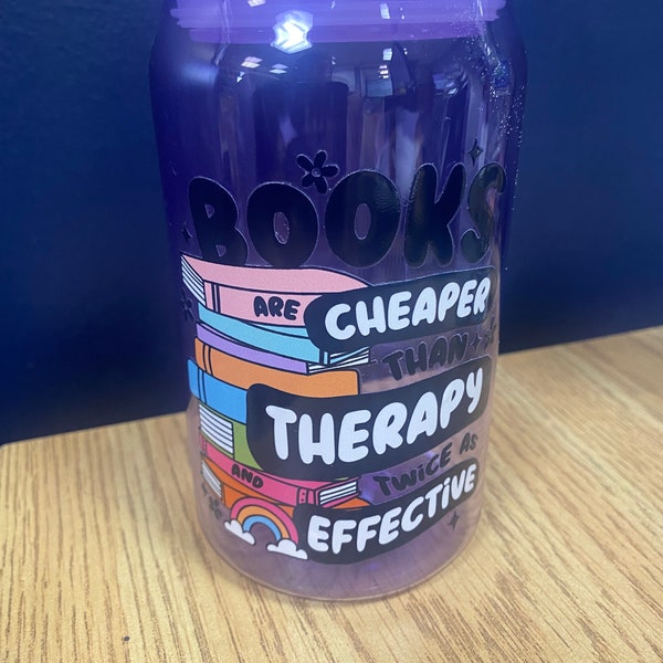 Books are Cheaper Than Therapy cup| 16 oz purple tumbler| book nerd| book worm| gift for book lovers| birthday gift | Christmas gift