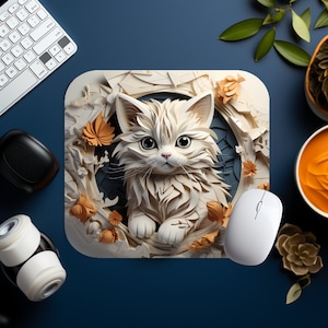 Muismat png-sublimatieontwerpen, 3D schattige kat kunst papier sculpturen muurgat, schattige gaming-muismat voor computerbureau doe-het-zelf, digitale download