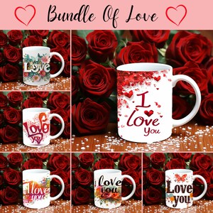 Love Mug Wrap Bundle, 3D Love Mug Sublimation, 11oz Mug Png, 11oz And 15 Oz Mug Png, 15oz Mug PNG, I Love You Mug Bundle image 1