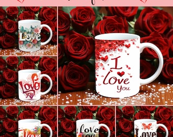 Love Mug Wrap Bundle, 3D Love Mug Sublimation, 11oz Mug Png, 11oz And 15 Oz Mug Png, 15oz Mug PNG, I Love You Mug Bundle