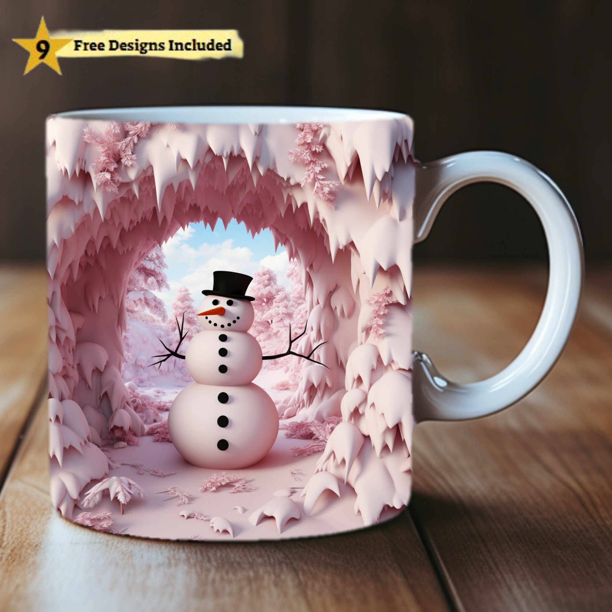 3D Snowman Mug Wrap Bundle, 11oz and 15 Oz Mug Png, 3D Winter Mug ...