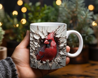 Kardinal Vogel Becher, niedliche 3D Winter rote Vogel Teetasse, einzigartige Wildtier Vogel Liebhaber Tassen, handgemachte 11oz 15oz Keramikbecher, Geschenk für Sie & Ihn