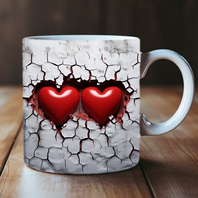 3D Heart Mug Wrap Bundle, 3D Love Mug Sublimation, 11oz Mug Png, 11oz And 15 Oz Mug Png, 15oz Mug PNG, Heart Hole in a Wall Mug Bundle