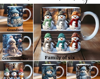 3D Snowman Family Mug Wrap Bundle, 11oz And 15 Oz Mug Png, 3D Winter Mug Sublimation, 11oz Mug Png, 15oz Mug PNG, Snowman Coffee Mug Bundle