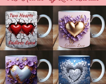 3D Love Quote Mug Wrap Bundle, 3D Heart Mug Sublimation, 11oz Mug Png, 11oz And 15 Oz Mug Png, 15oz Mug PNG, Heart Hole in a Wall Mug Bundle