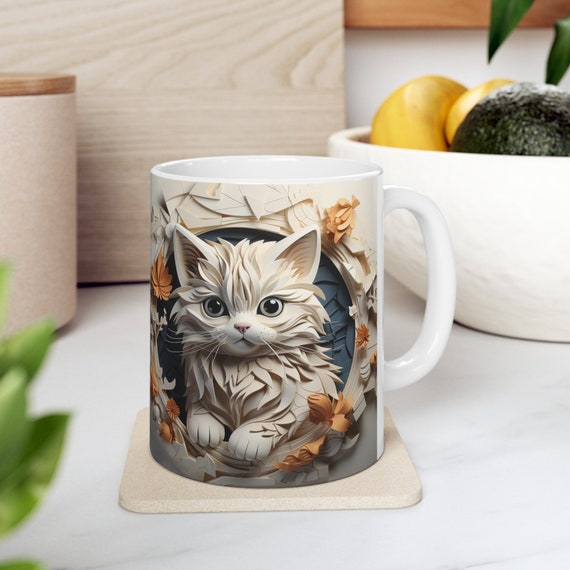 3D Cat Coffee Mug, Cute Cat Art Paper Sculptures Tea Cup, Unique Animal  Lovers Mugs, Handmade 11oz 15oz Ceramic Mug, Gift for Him & Her - Etsy