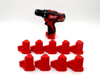 Paquete de 10 portaherramientas rojos para Milwaukee M12 (12 V). Organice su taller y furgoneta de herramientas con portaherramientas de pared.