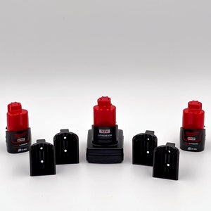 4-Pack Black Battery Holders for Milwaukee M12 / 12V | Organize Your Workshop & Tool Van With Wall Mounted Locking Battery Holders | Storage