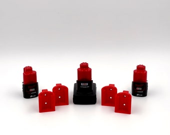4-Pack Red Battery Holders for Milwaukee M12 / 12V | Organize Your Workshop & Tool Van With Wall Mounted Locking Battery Holders | Storage