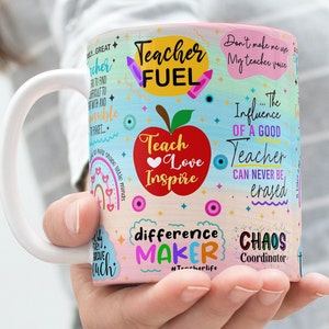 Teach Love Inspire Cup Sublimation PNG, Digital Mug Design, Teacher Affirmation Mug Wrap, 11oz & 15 oz Mug, Teacher Appreciation Gift Mug