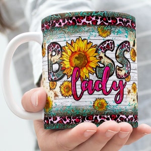 Boss Lady Mug Template: Sunflower Design, 11oz & 15oz (Digital Download) image 1