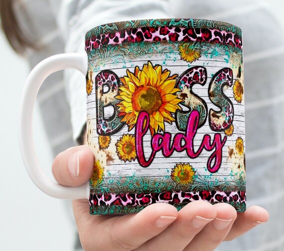 Boss Lady Mug Template: Sunflower Design, 11oz & 15oz (Digital Download)