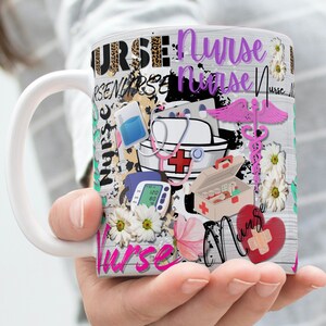 Nurse Mug Wrap Around Mug Template 11oz & 15oz, Sublimation, High-Quality PNG, Instant Digital Download