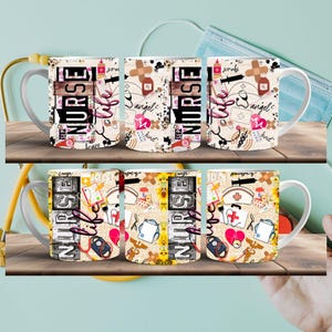 Nurse Life, Nurse Mug, Kind brave Nurse Wrap Around Mug Template 11oz & 15oz, Sublimation, High-Quality PNG, Instant Digital Download