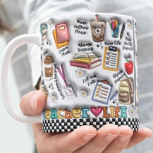 Teacher Mug Sublimation PNG Digital Designs, Teacher Affirmation Mug Wraps, 11oz & 15 oz Mug Design, Teacher Appreciation, Teacher Life Cup