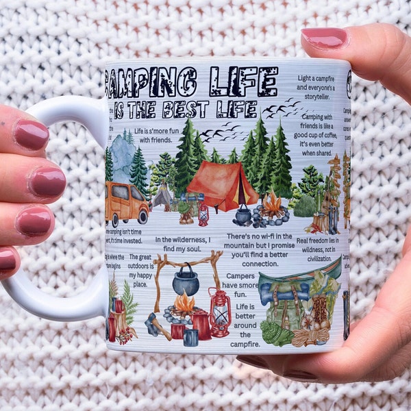 Camping Life Mug Wrap Around Mug Template 11oz & 15oz, Sublimation, High-Quality PNG, Instant Digital Download