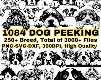 1084 Cute Dog Peeking SVG png Bundle File, 272 Breeds Collection, Dog Clipart for Cricut, Silhouette Graphics, PNG SVG dxf Vector, 300dpi