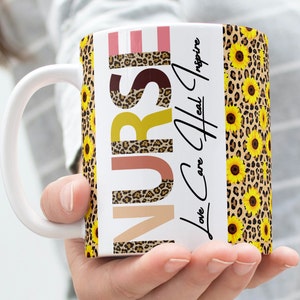 Love Care Heal Inspire, Nurse Mug Wrap Around Mug Template 11oz & 15oz, Sublimation PNG, High-Quality PNG, Instant Digital Download