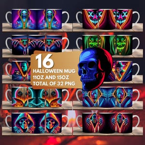 Halloween Horror Mug Wrap Around Digital Mug Design, 11oz & 15oz, Sublimation PNG, High-Quality, Killer Halloween Cup, Scary Halloween