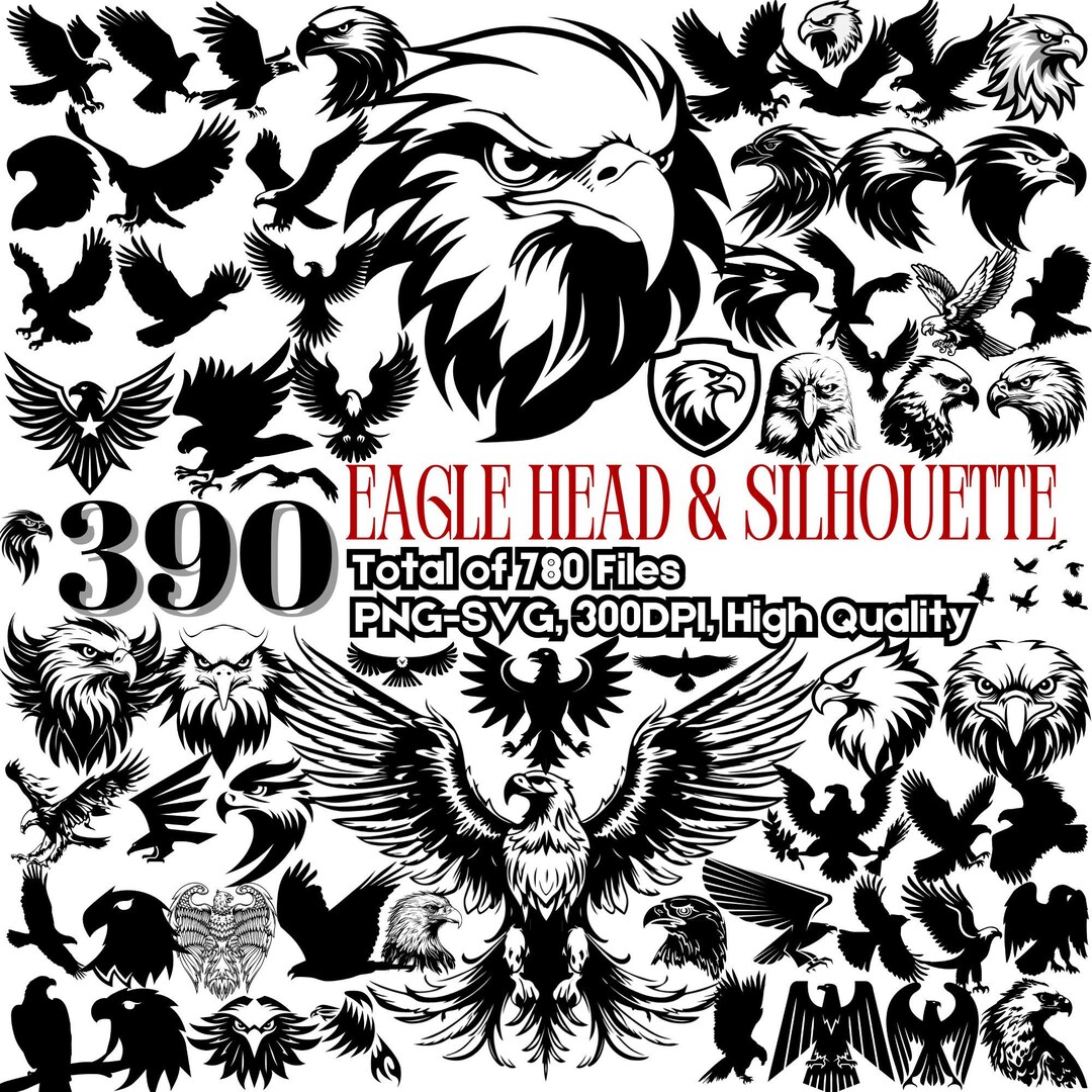 Eagle Head and Silhouette 390 PNG SVG Bundle, Freedom Eagle Designs ...