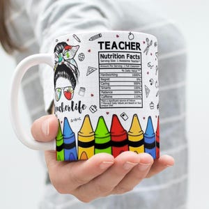 Teacher Mug, 5 Sublimation PNG Digital Designs, Teacher Affirmation Mug Wraps, 11oz & 15 oz, Teacher Appreciation, Teacher Nutrition Facts