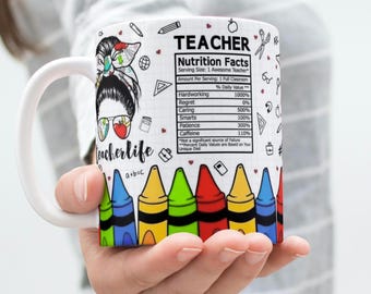 Teacher Mug, 5 Sublimation Digital Mug Designs, Teacher Affirmation Mug Wraps, 11oz & 15 oz, Teacher Appreciation, Teacher Nutrition Facts