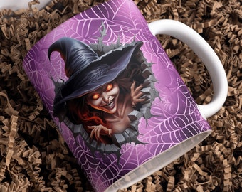 Creepy Witch Mug Sublimation Design: Halloween Mug Wrap (Digital Download)