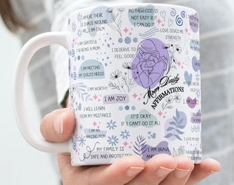Taza con Afirmaciones Diarias para Mamá, Diseños Digitales Envolventes, Sublimación de 11 oz y 15 oz, Agradecimiento a Mamá, Afirmación de Mamá, Regalo para Ella
