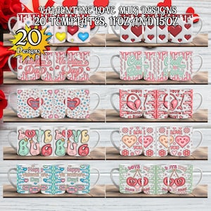 20 Love Heart Digital Mug Design, 15oz & 11oz, Valentine&#39;s Day Gift, Romantic Coffee Cup, Gift for Him or Her, Instant Download