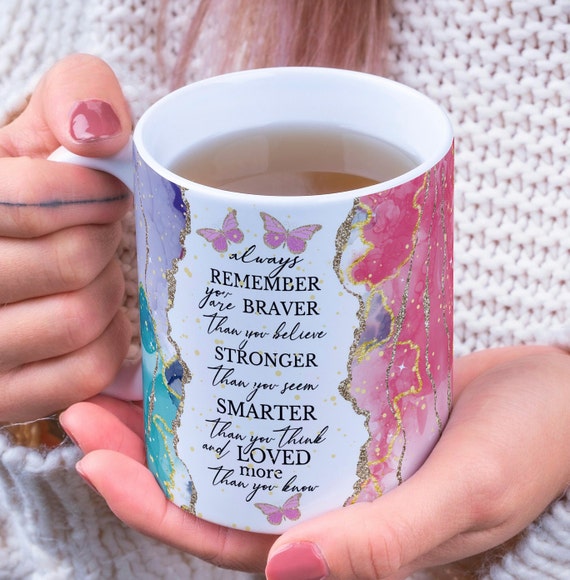 Self-Reminders Cup Sublimation Digital Designs, Daily Affirmations Mug Wraps, 11oz & 15 oz Mug Design, Gift for Her, you are Brave Mug
