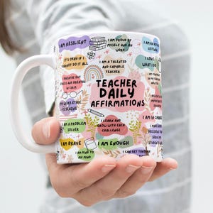 Taza digital envolvente con afirmaciones diarias para maestros, diseño de sublimación de 325 ml y 433 ml, vida docente, regalo de agradecimiento para maestros, taza para maestros