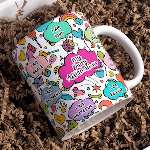 Children&#39;s Affirmation Coffee Cup, Wrap Around Mug Design, Cute Kids Mug, Inspirational Mug 15oz & 11oz, Encouraging Gift, Instant Download