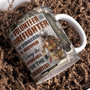 Fire Fighter Wrap Around Digital Mug Design, 11oz & 15oz, Sublimation PNG, High-Quality, Volunteer Firefighter, Firemen Mug