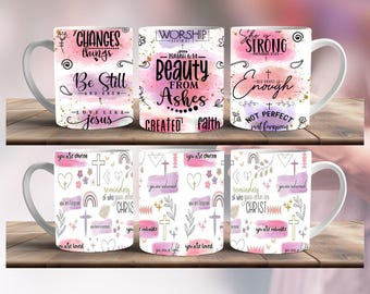 Christian Bible Quotes Mug Sublimation Digital Designs, Christian Mug Wraps, 11oz & 15 oz Mug Design, Positive Quotes, Bible Verse Mug
