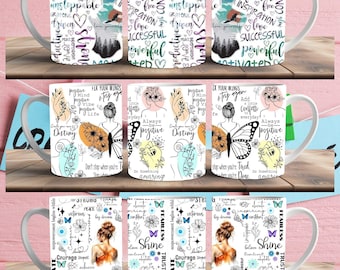 Taza con Afirmaciones Diarias para Mujer, 8 diseños envolventes de 325 ml y 430 ml, sublimación, empoderamiento, autorecordatorios, amor propio y confianza.