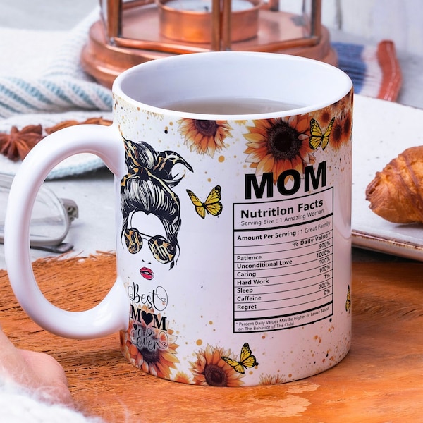 Mom Nutrition Facts Wrap Around Mug Design 11oz & 15oz, Sublimation, High-Quality PNG, Instant Digital Download