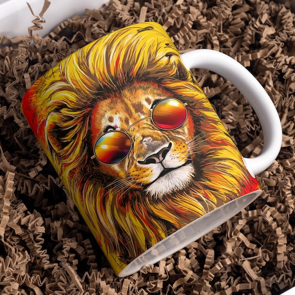 Cool Lions, 8 Designs, Cool Mugs, Lion Mugs Wrap Around Mug Templates 11oz, 15oz, Sublimation, High-Quality PNG, Instant Digital Download