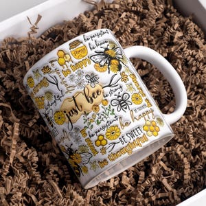 Just Be Happy, uppblåst digital muggdesign med 3D-motiv, sublimering 11oz och 15oz, Just Bee, Var stark, daglig bekräftelse, livsbekräftelse