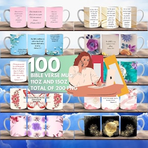 100 Bibel-Vers-Becher-Sublimations-PNG-Digital-Designs, christliche Affirmations-Becher-Wraps, 11 Unzen-15-Unzen-Becher, positive Zitate, Bibel-Versgebet