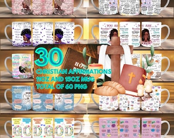 Christian Affirmations Mug Sublimation Designs: Bible Verse Wraps (Digital Download)