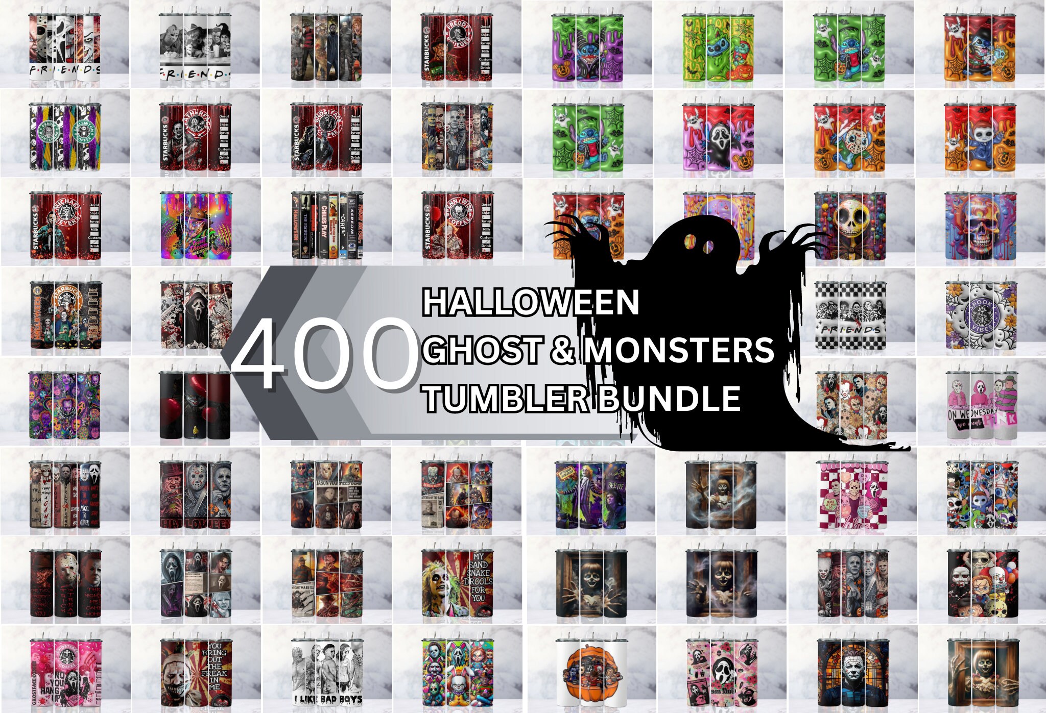 400 Halloween Wrap Bundle, Tumbler Wrap, Halloween Tumbler Wrap 20 Unzen Skinny Tumbler Sublimation PNG, Happy Halloween Tumbler, Horror Tumbler