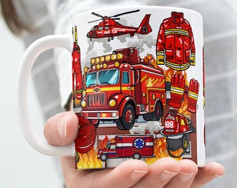 Feuerwehrmann-Becher, Rettungs- und Notfallbecher Wrap rund um Bechervorlage 11 Unzen und 15 Unzen, Sublimation, hochwertige PNG, sofortiger digitaler Download