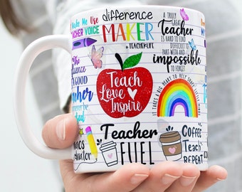 Teacher Mug, 5 Sublimation Digital Design, Teacher Affirmation Mug Wrap, 11oz & 15 oz Mug Design, Appreciation Gift, Teach Love Inspire Mug