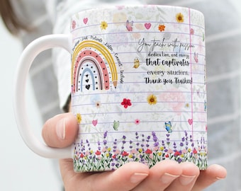 Teacher Affirmation Mug Wrap: Floral Rainbow Design (Digital PNG)