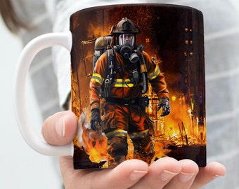 Firefighter Mug Sublimation Digital Designs, Fire and Rescue Team Mug Wraps, 11oz & 15 oz Mug Design, Firemen Mug, Firefighter Dad Mug