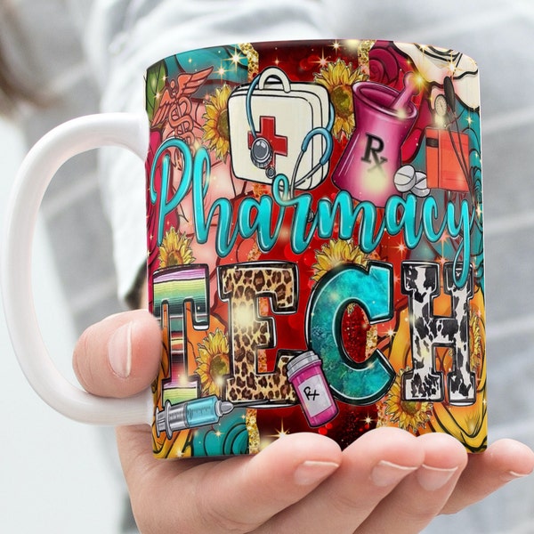 Pharmacy Tech Digital Drawing Mug Wrap Around Mug Template 11oz & 15oz, Sublimation, High-Quality, Instant Digital Download